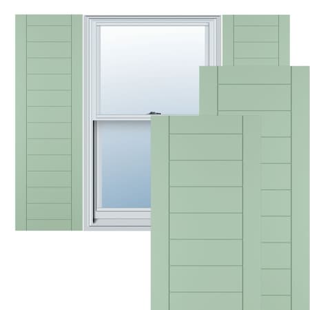 True Fit PVC Horizontal Slat Framed Modern Style Fixed Mount Shutters, Seaglass, 15W X 25H